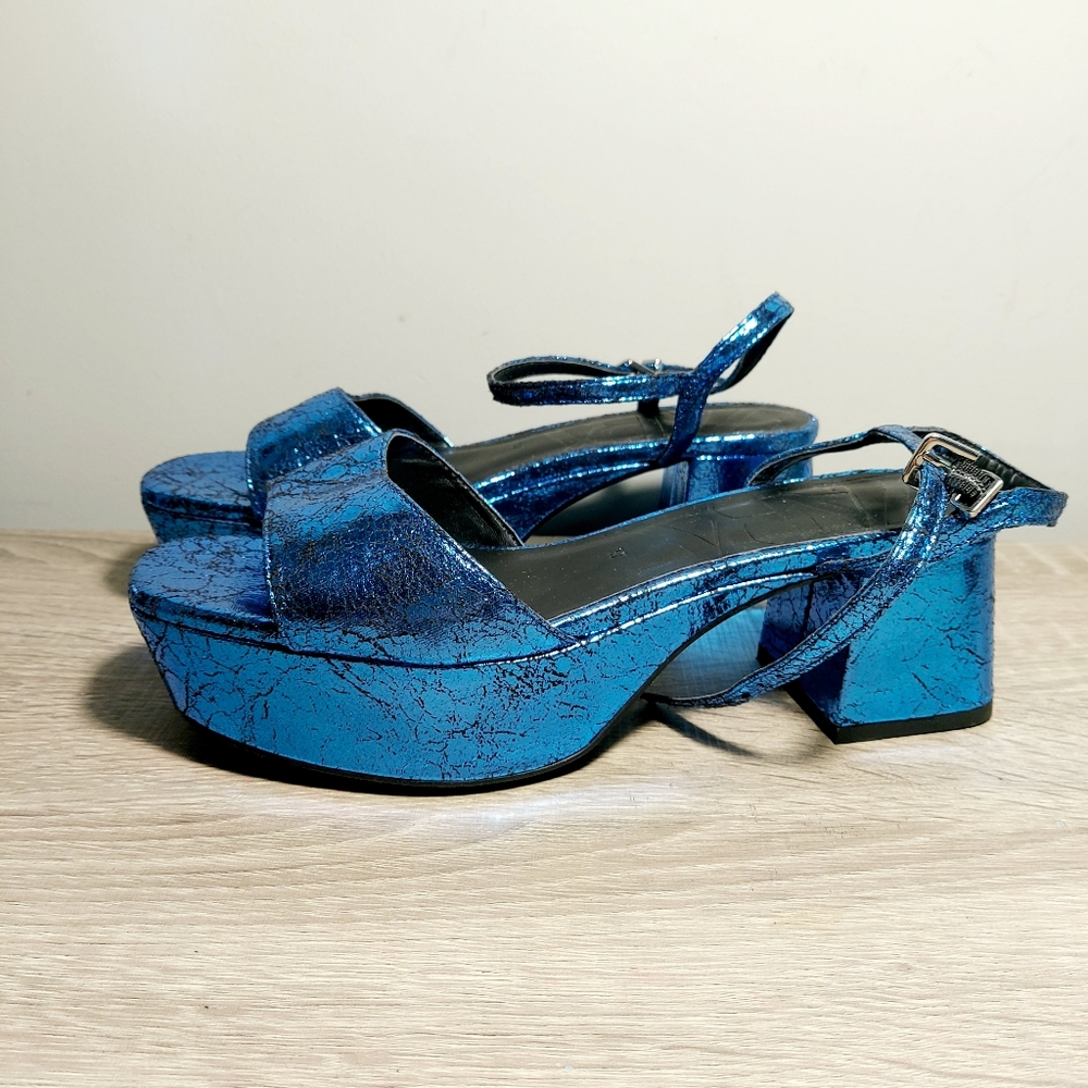 COPY - Zara blue metallic platform heeled sandals size 6.5